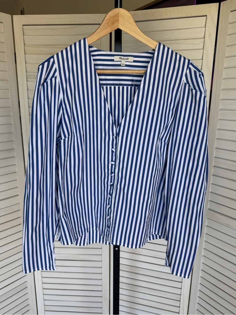 NWT Madewell Navy and White Striped Poplin Button-Front Blouse Preppy Old Money - Picture 3 of 12